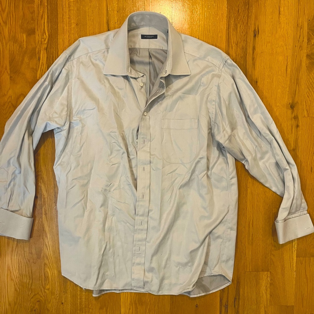 Men’s Burberry London Made in USA dress shirt w/ chevron pattern & French Cuffs